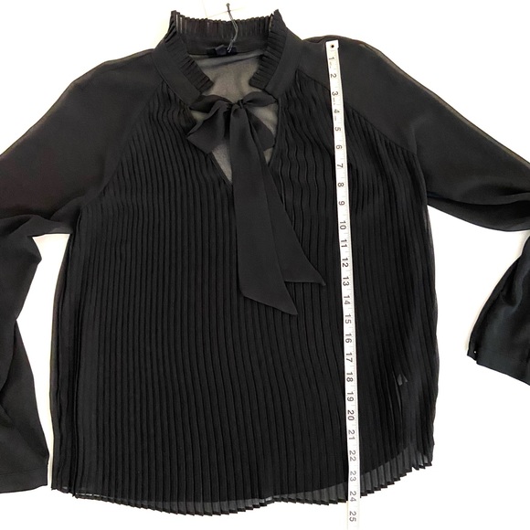 WHOWHATWEAR Sheer Accordion Pleat Tie Neck Blouse - Picture 12 of 16